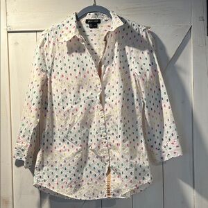 Paperwhite White Button-Up Shirt with Multicolor Embroidered Eyelet Holes 10